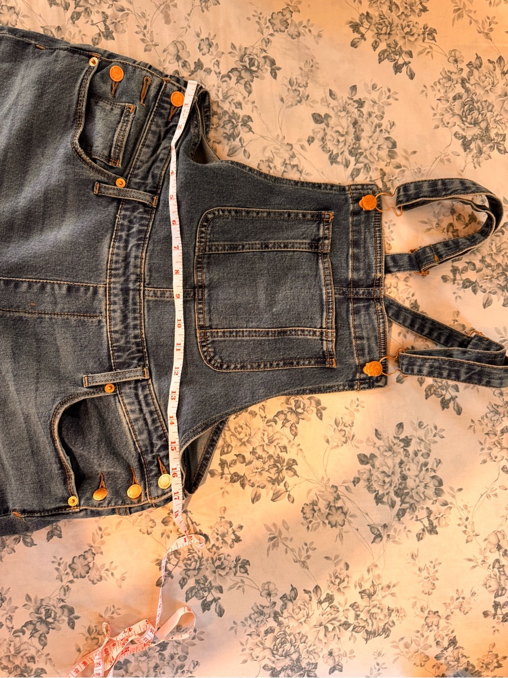 Universal Thread Denim Overalls in Dark Blue with Orange Accents